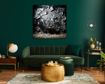 Bouwvallige muur met kaarslicht van Klaus Tesching - Art-AI