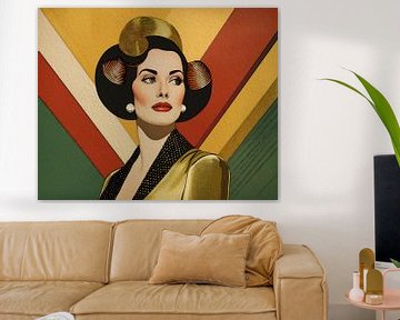 Retrolook portret van een stijlvolle vrouw in goud van Studio Pieternel