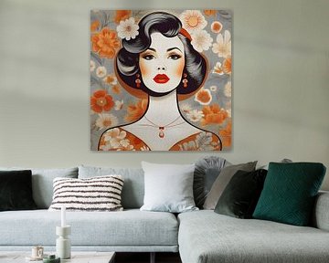Vintage portret van een vrouw in retro kleuren van Studio Pieternel