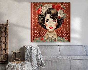 Retrolook portret van een vrouw met bloemen van Studio Pieternel