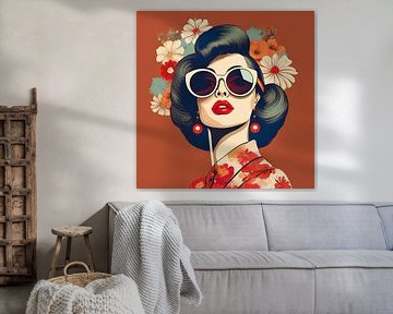 Retrolook portret van een vrouw met bloemen in het haar van Studio Pieternel