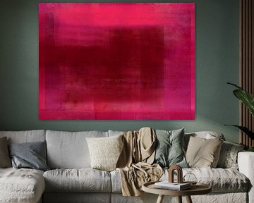 Moderne abstracte kunst in wijnrood, neonroze, roestbruin. van Dina Dankers