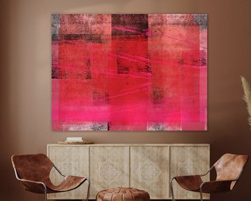 Moderne abstracte kunst in neonroze, zwart, warm oranje en wit. van Dina Dankers