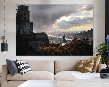 de stad Heidelberg met het kasteel bij zonsondergang van Thomas Heitz