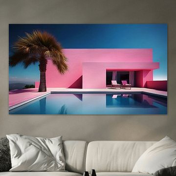 Roze huis met zwembad