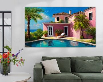 Roze huis met zwembad