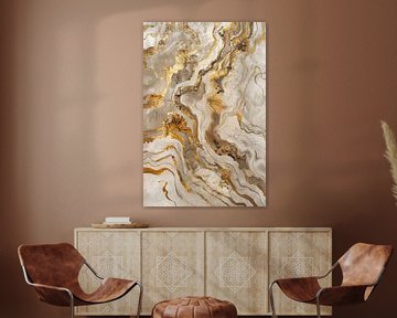 Beige lines play with gold abstract artwork by Digitale Schilderijen