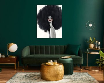 Portrait d'une femme noire aux cheveux afro sur Franka Poulain