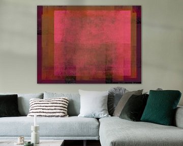 Avondlicht. Moderne abstracte kunst in neonroze, oker, merlot. van Dina Dankers