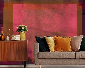 Evening Light. Modern abstract art in neon pink, ocher, merlot. by Dina Dankers