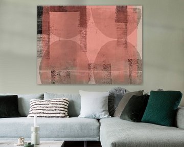 Rustieke vormen. Moderne abstracte kunst in roze terra, beige, zwart. van Dina Dankers