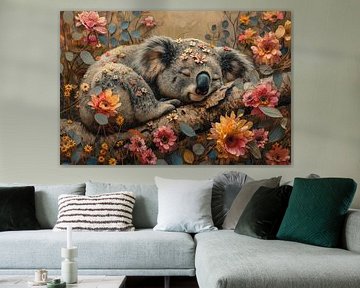 Droomachtige Rust - Koala omringd door Bloemen van Eva Lee