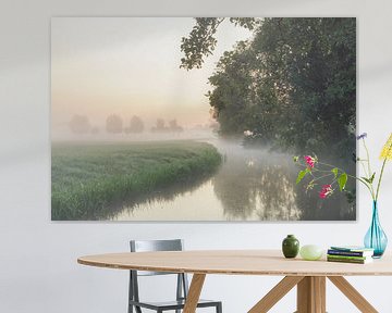 Landschap met water, bomen en nevel van Dirk van Egmond