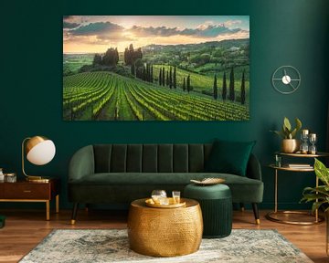 Gouden zonsondergang boven Toscaanse wijngaarden van Stefano Orazzini