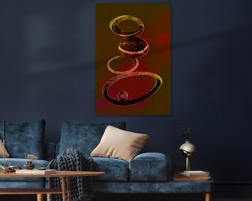 Modern Abstracte vormen in rood, goud en zwart. van Alie Ekkelenkamp