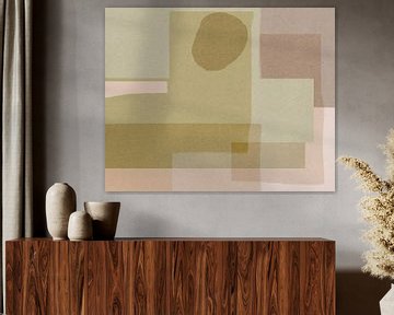 Abstracte moderne kunst in neutrale kleuren. Olijfgroen, zand, taupe. van Dina Dankers