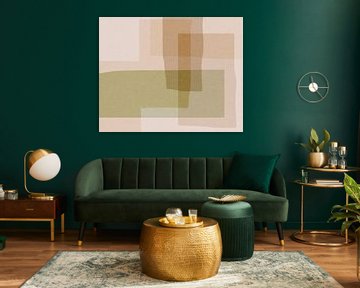 Abstracte moderne kunst in neutrale kleuren Warm groen, zand, beige van Dina Dankers