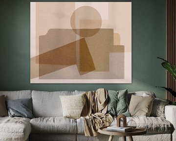 Abstracte moderne kunst in neutrale kleuren. Warm beige, grijs, wit. van Dina Dankers