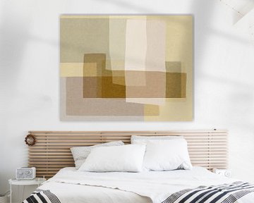 Abstracte moderne kunst in neutrale kleuren. Warm groen, geel, beige, wit. van Dina Dankers