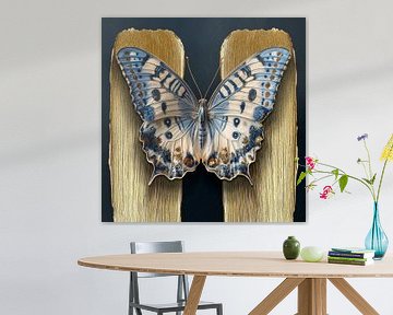Delft Blue Butterfly with Golden Stripes downwards by Studio Ypie