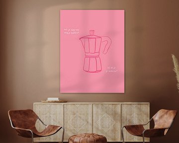 Wil je nog koffie | Mokkapot illustratie met tekst van Romy Smit