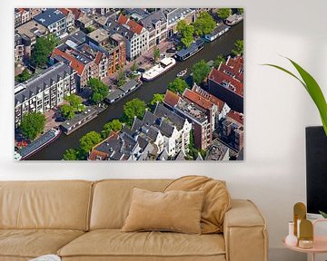 Aerial view canal houses Amsterdam