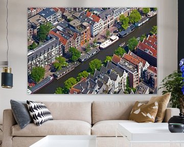 Luchtfoto grachtenpanden Amsterdam