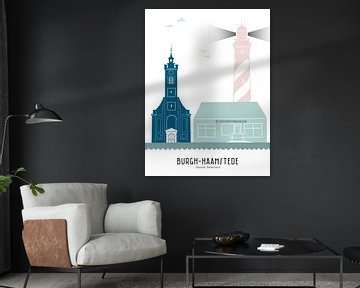 Skyline illustratie Burgh-Haamstede in kleur van Mevrouw Emmer