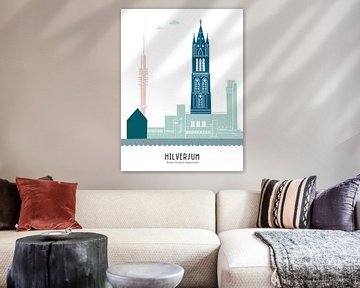 Skyline illustratie Hilversum in kleur van Mevrouw Emmer