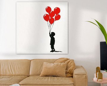 Jongen met rode ballonnen | Banksy Style van Danny van Eldik - Perfect Pixel Design