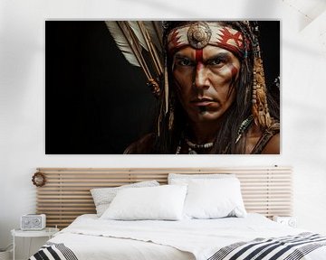 Indiaanse krijger portret panorama van TheXclusive Art