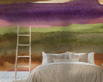Abstrakte Aquarellpinselstriche. Lila, terra, mos grün. von Dina Dankers