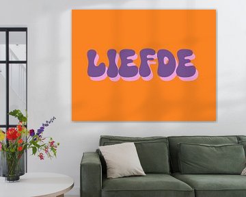 Groovy liefde | Color blocking schilderij met 3D tekst en illustratie van Romy Smit
