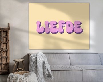 Groovy liefde | Color blocking schilderij met 3D tekst en illustratie van Romy Smit