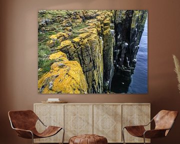 Engelse geel bemoste kustrotsen aan de Noordzee met steile kliffen van Jan Willem de Groot Photography