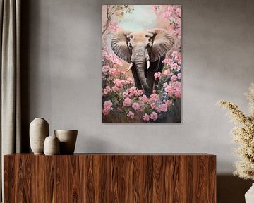 Elephant in a sea of flowers by Poster Art Shop