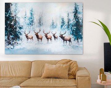 Elanden in de winter van Poster Art Shop