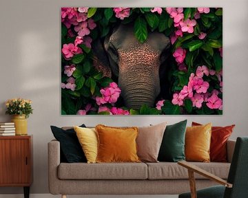 Flowers and elephant by Poster Art Shop