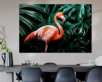 Flamingo in groen van Poster Art Shop