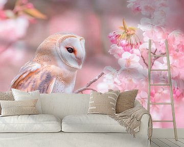 Owl in cherry blossom magic by Poster Art Shop