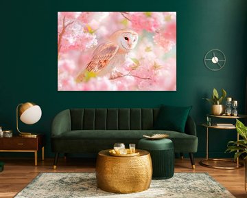 Uil in kersenbloesemboom van Poster Art Shop