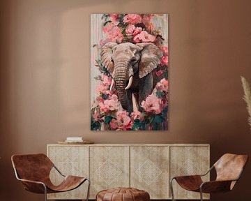 Éléphant et fleurs sur Poster Art Shop