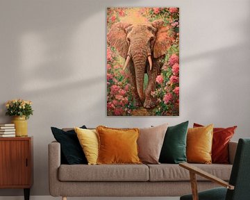 Elephant in a sea of flowers by Poster Art Shop