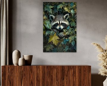 Waschbär im Laub von Poster Art Shop