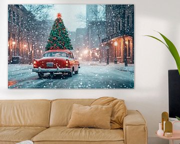 Kerstauto sneeuw van Poster Art Shop