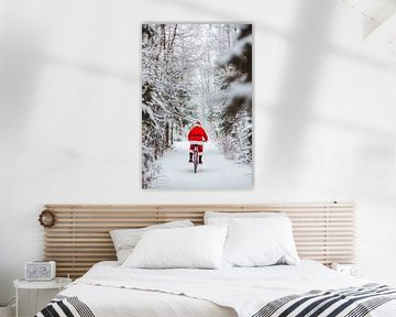 Kerstman fiets van Poster Art Shop