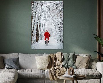 Kerstman fiets van Poster Art Shop