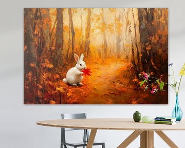 Rabbits in the autumn forest by Poster Art Shop