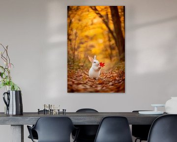 Konijnen in de herfst van Poster Art Shop