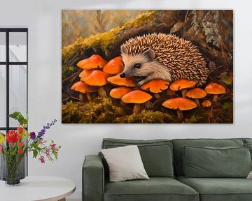 Egel in het paddenstoelenveld van Poster Art Shop